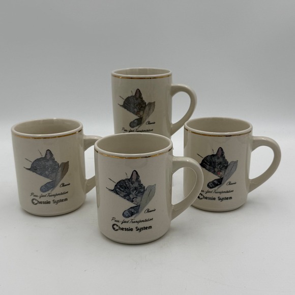 Chessie System Other - Vintage Chessie System Railroad Cat Mugs Set of 4 Purr-fect Transportation
